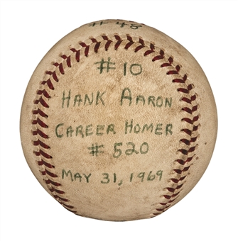1969 Hank Aaron Career Home Run #520 Baseball Hit May 31,1969 Off HOFer Fergie Jenkins (LOAs from MEARS and “Ballhawk” Richard Buhrke)
